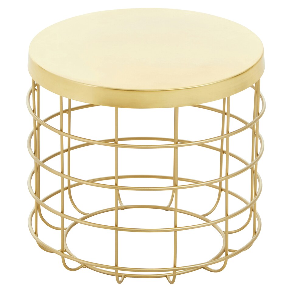 image 1 of Interiors by Premier Gold Finish Side Table With Caged Base, Open Frame Design Bedside Table, Accent Side Table for Living Room Gold