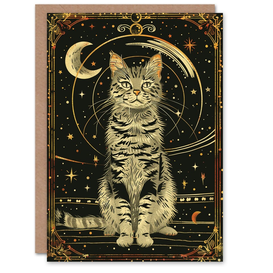 image 1 of Cosmic Feline Cat Lover Tarot Style Woman Her Birthday Card