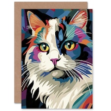 Cat Lover Colourful Ragdoll Pet Animal Portrait Modern Greeting Card