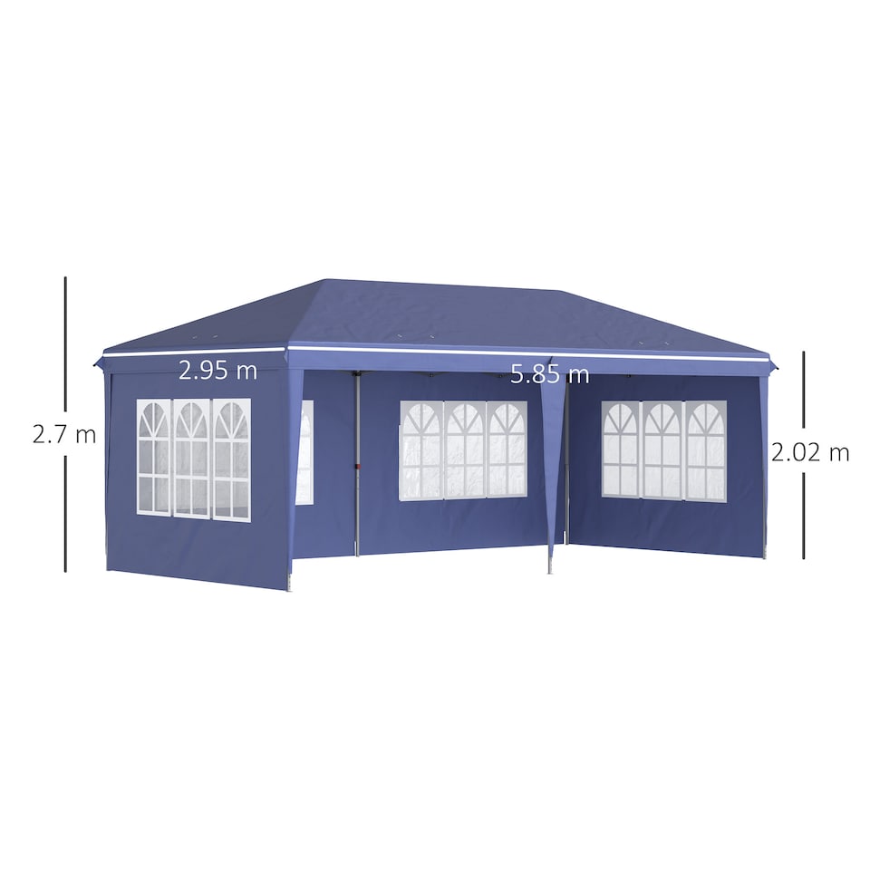 image 1 of Outsunny 3 x 6m Garden Pop Up Gazebo, Height Adjustable Marquee Party Tent with Sidewalls, Storage Bag, Blue