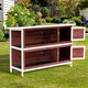 image 2 of PawHut Rabbit Hutch, Guinea Pig Cage 2-Tier Bunny House w/ No-Leak Trays