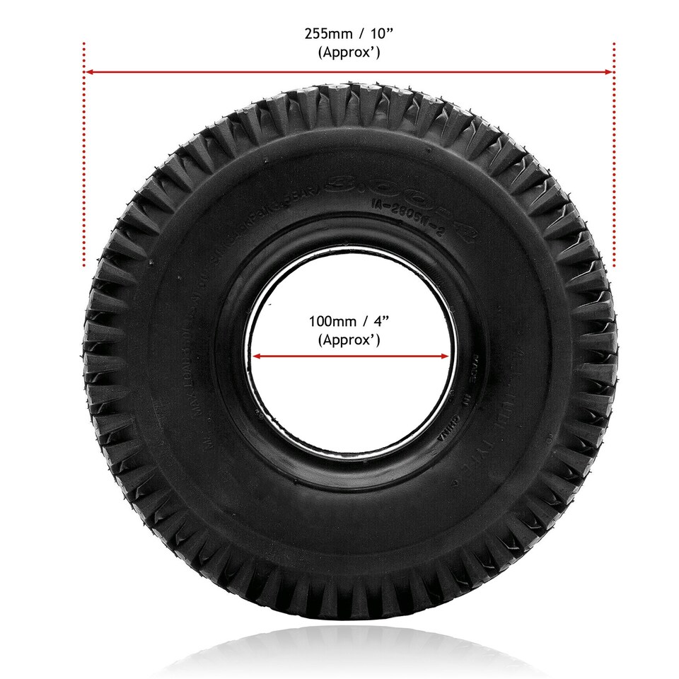 image 1 of SPARES2GO Mobility Scooter Tyre 3.00 x 4 Solid Block Tread 300-4 300x4 260x85 PU Fill x 2