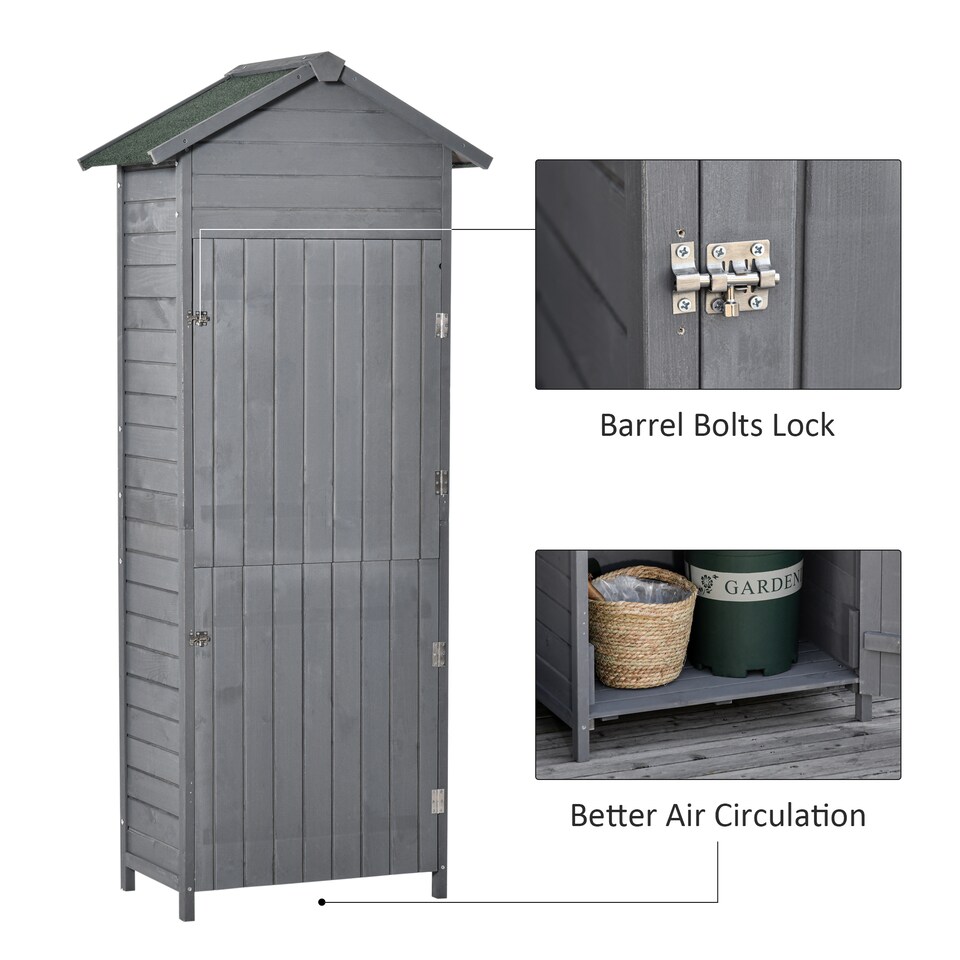 image 1 of Outsunny Wood Garden Storage Shed Tool Cabinet w/ Felt Roof, 189x82x49cm, Grey