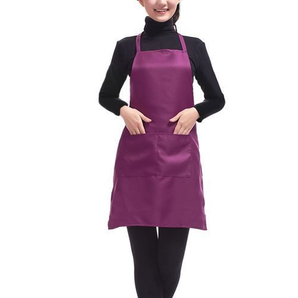 Plain Coloured Kitchen Apron with Front Pocket Adult Polyester Cooking Chef Butcher Baking Craft DIY Apron with Waist Ties & Neck Strap