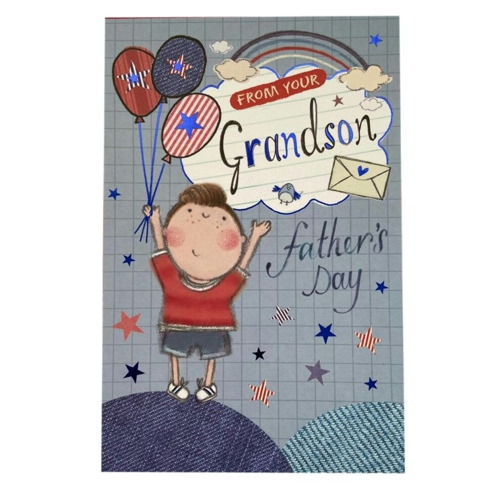 To Grandad From Your Grandson Boy Holding Balloons Father's Day Card