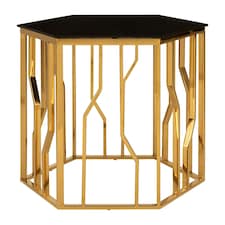 Interiors By Premier Contemporary Hexagonal Side Table, Sturdy Metal Side Table For Livingroom, Hexagonal Design Bedside Table Gold