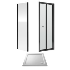 Ruwa Square Bi-Fold & 4mm Glass 700x700mm Tray Door Side Panel Black | Black | Matt Black | 3