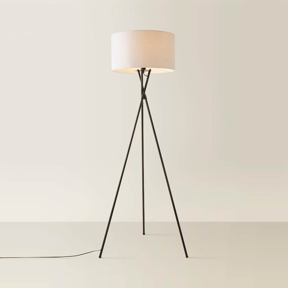 image 1 of ValueLights Camden Black Tripod Floor Lamp with Grey Shade | Grey
