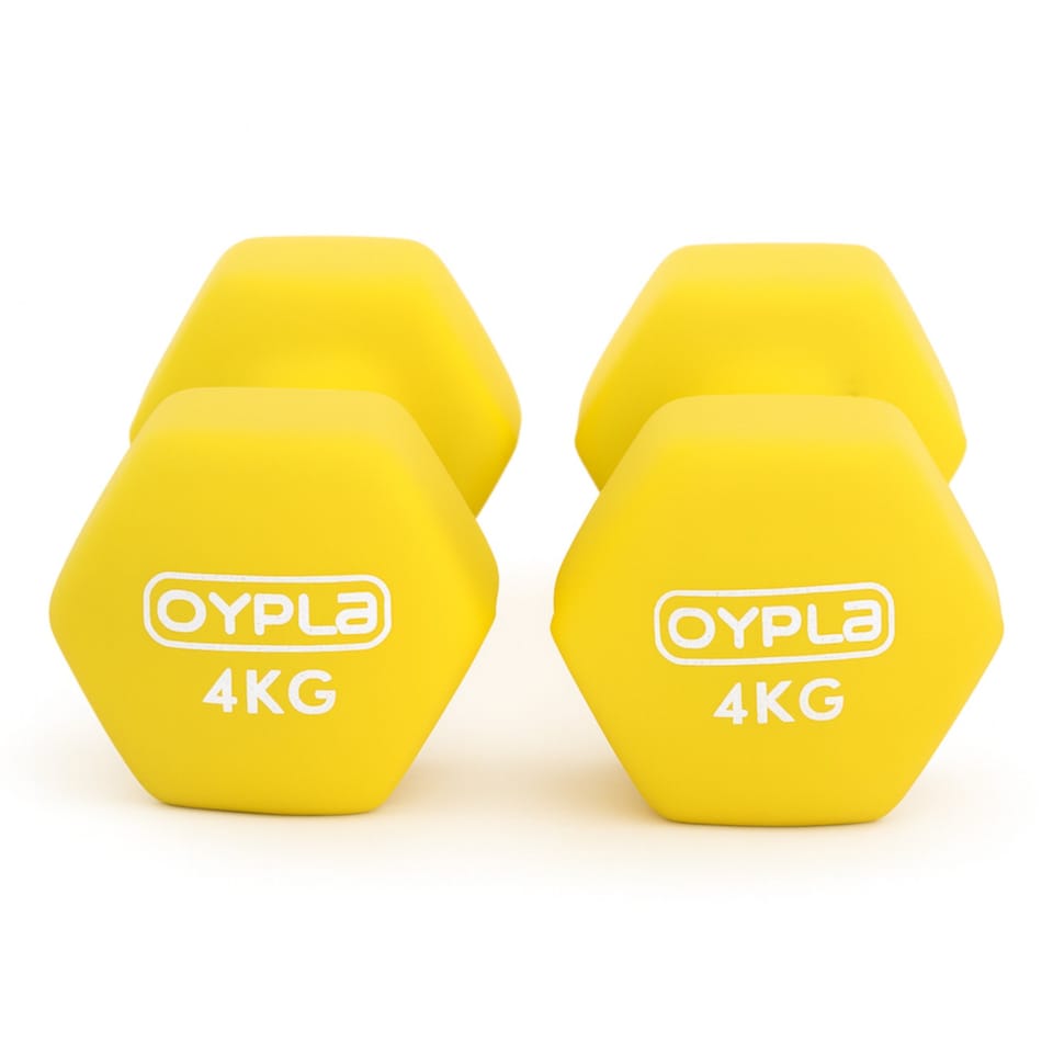 image 1 of Pair of 4kg Hex Anti Roll Neoprene Non Slip Hand Dumbbells Workout Weights