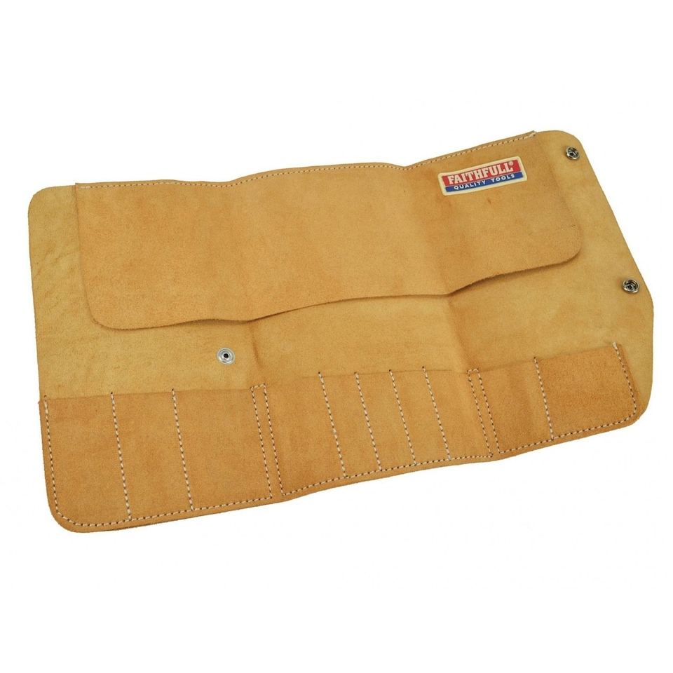 Faithfull 10 Pocket Leather Tool Roll 48 X 27cm - Multi Colour - One Size Multi