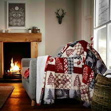 Christmas Patchwork Sherpa Fleece Throw