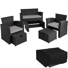 Garden Furniture Set Modena- sofa with storage, armchairs, stools, coffee table | Black | black/grey | 129 x 68,50 x 75 cm | 1