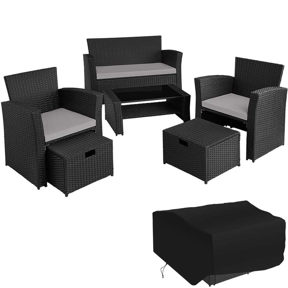 image 1 of Garden Furniture Set Modena- sofa with storage, armchairs, stools, coffee table | Black | black/grey | 129 x 68,50 x 75 cm | 1