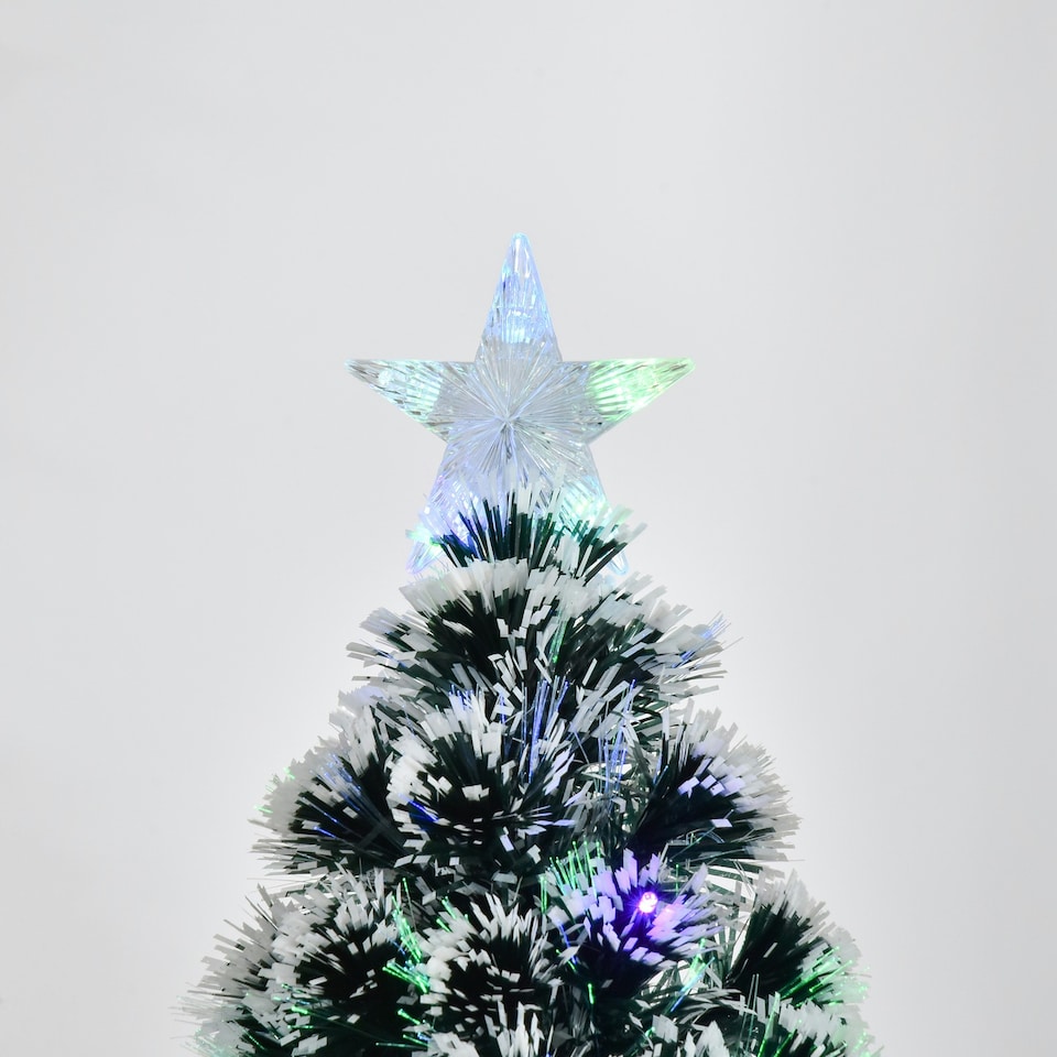 image 1 of HOMCOM 4ft Artificial Prelit Christmas Tree, Snow Xmas Tree w/ Fiber Optic