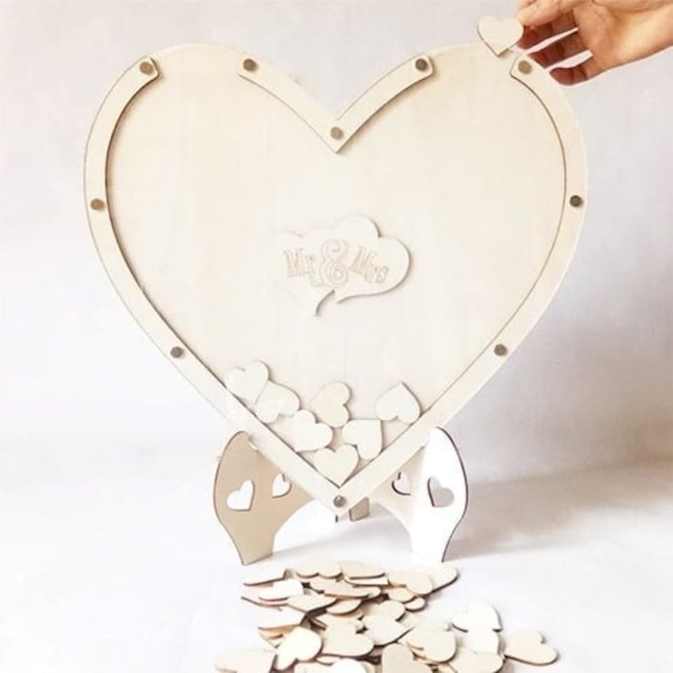 image 1 of Heart Shaped Decorative Wedding Guest Book with Display Stand