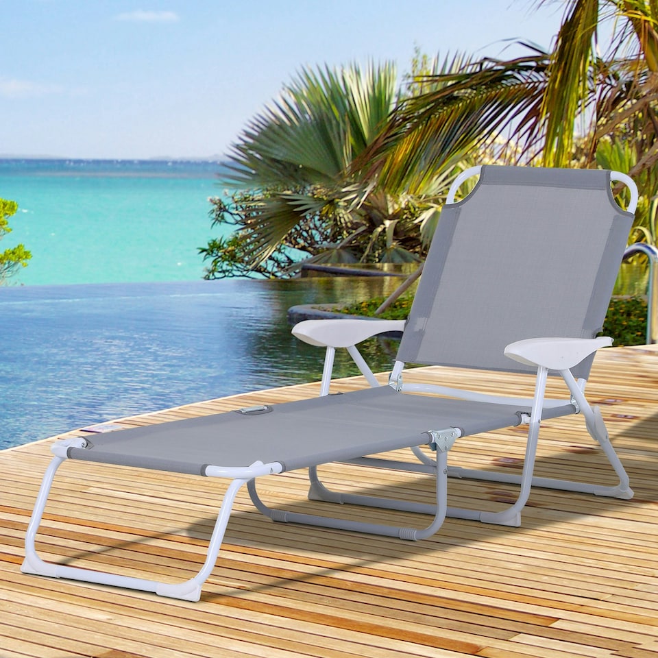 image 1 of Outsunny Folding Sun Lounger Garden Reclining Lounge Chair 4Level Backrest