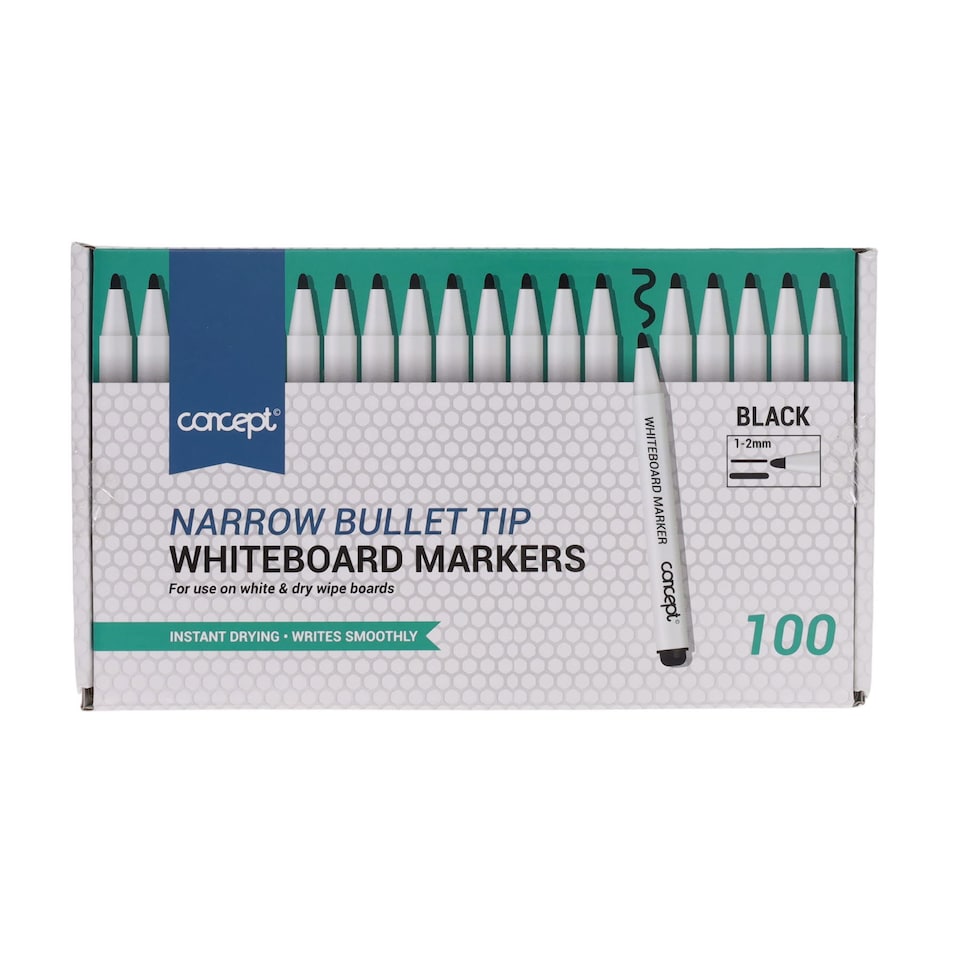 image 1 of Box of 100 Narrow Bullet Tip Black Whiteboard Markers by Concept