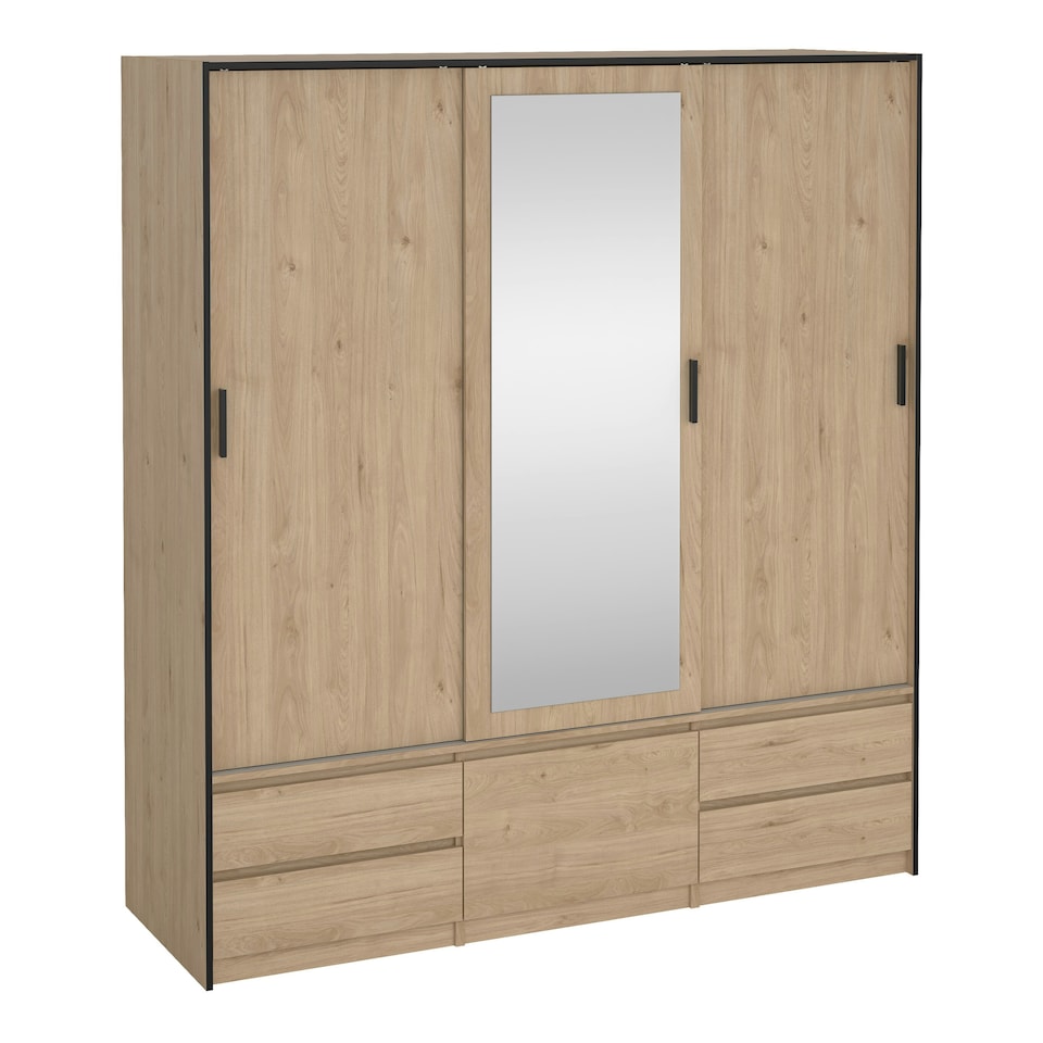 image 1 of Line Wardrobe with 2 Sliding Doors 1 Sliding Door with Mirror in Jackson Hickory Oak