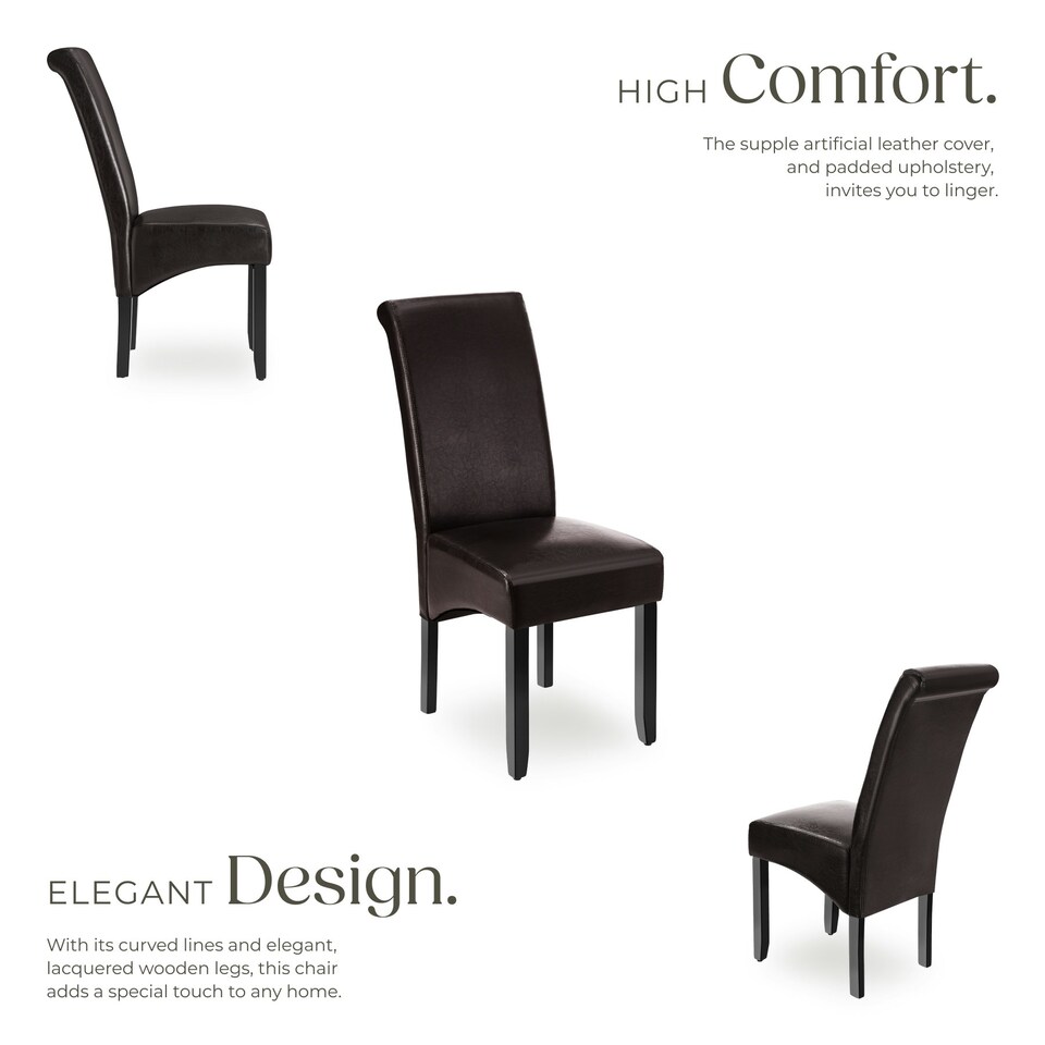 image 1 of Dining Chair - ergonomic seat shape, high backrest, padded, faux leather - Set of 4 Brown