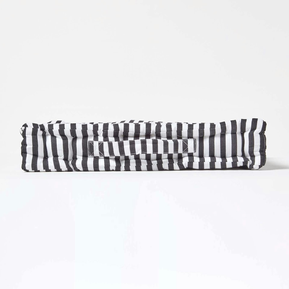 image 1 of Homescapes Cotton Black Thin Stripe Floor Cushion - 50 x 50 cm | Black | 50 x 50 cm