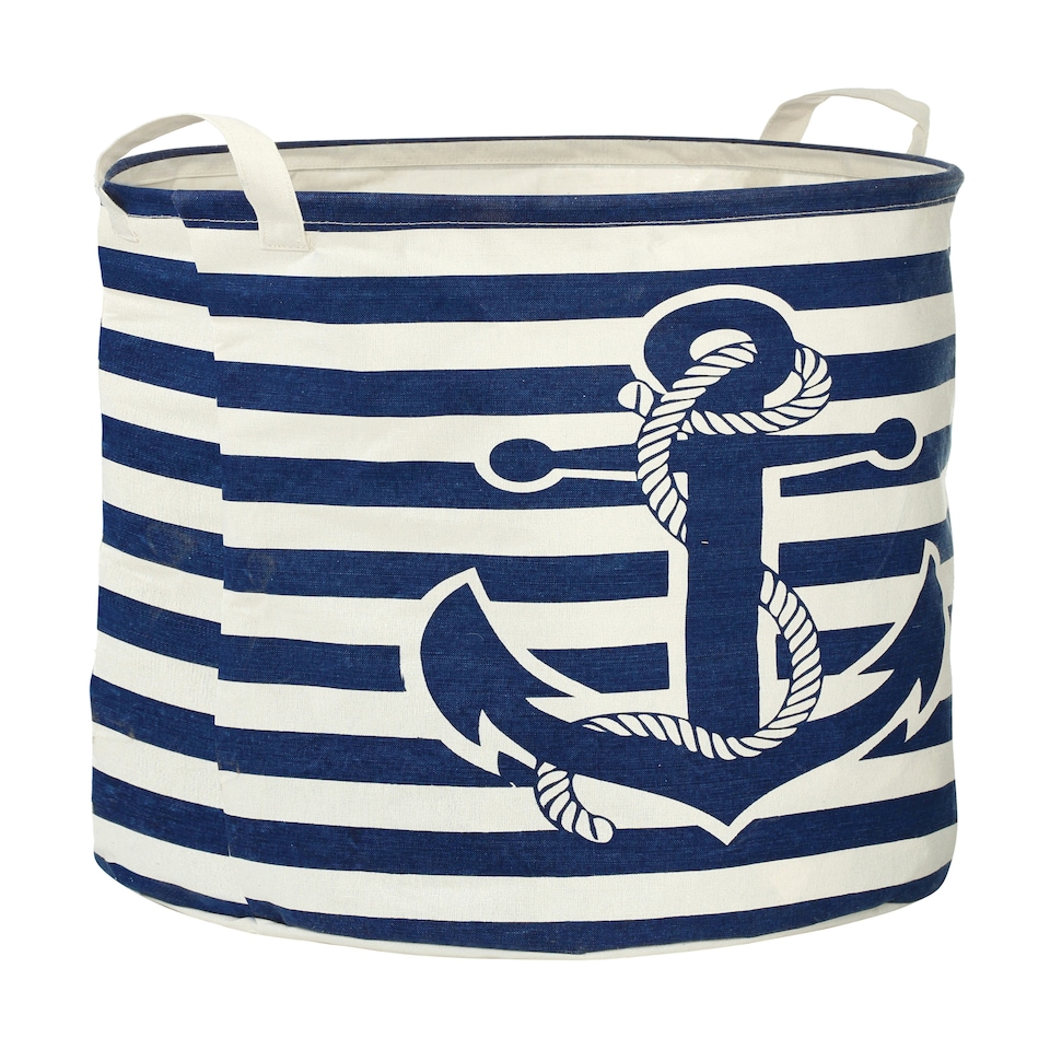 image 1 of Interiors by Premier Anchor Laundry Bag In Blue And White, Nautical-Themed Fabric Hamper With Rope Handles And Anchor Print Blue