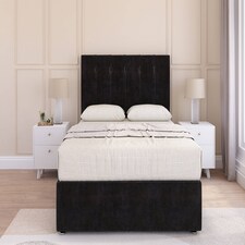Sloomy Highbury Black Plush Divan Bed Base 4 Drawers With 26 Inch Strutted Headboard | Black | Black | Double | 1