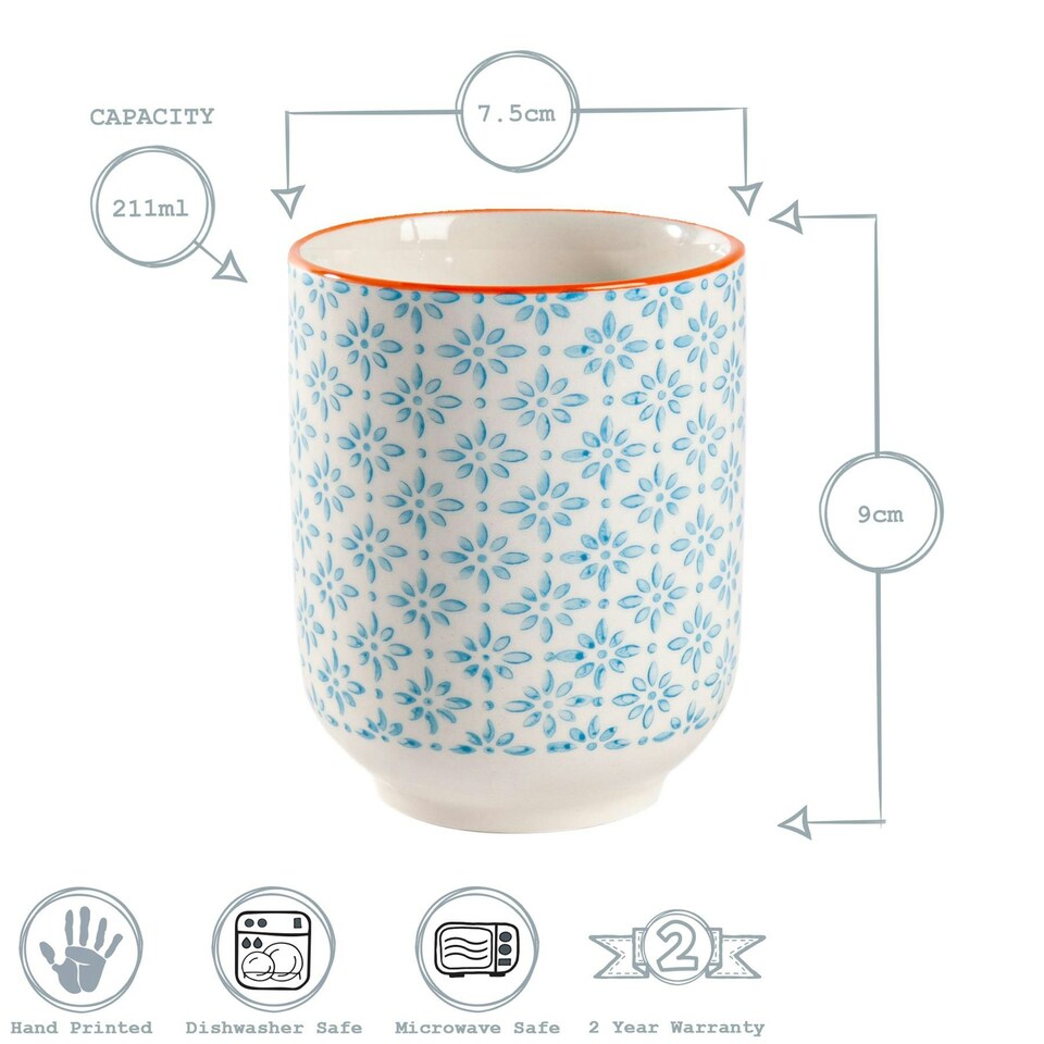 image 1 of Nicola Spring Hand-Printed Tumblers - 280ml - Blue - Pack of 6 Blue