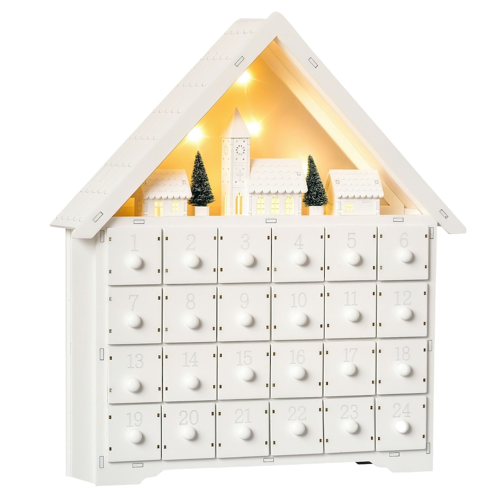 image 1 of HOMCOM 24-Drawer Wooden Christmas Advent Calendar, Wooden Light-Up Decoration