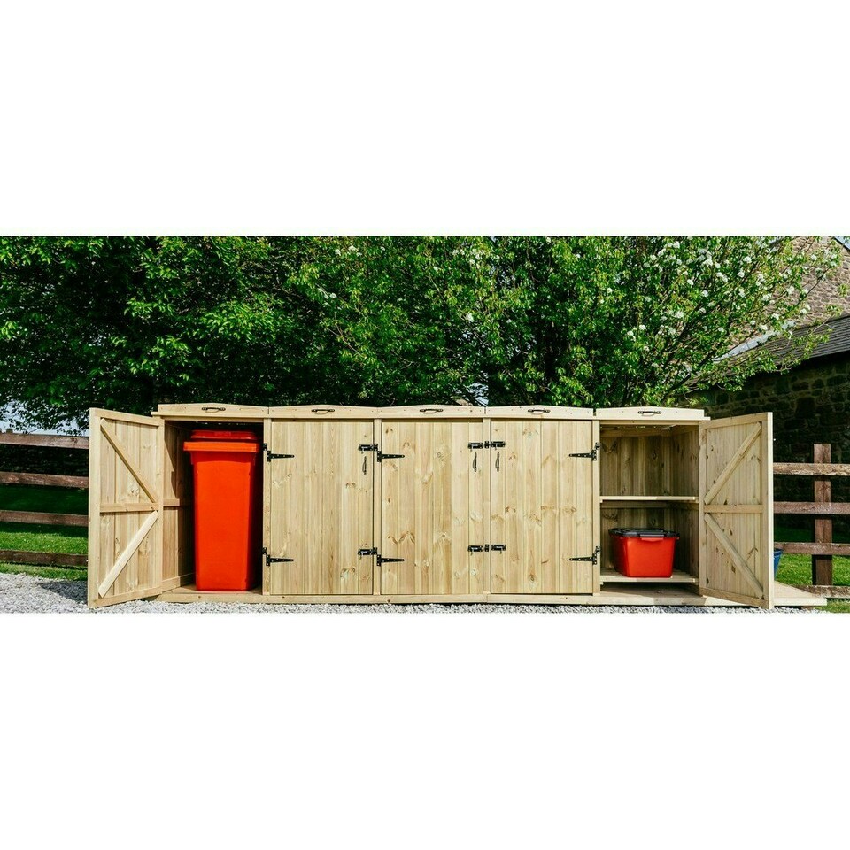 image 1 of Chatburn 1 Wheelie Bin/8 Recycle Box Store - L80.4 x W308.5 x H120 cm - Fits 1x 180L or 1x 240L Wheelie Bins & 8x Recycle Boxes Brown
