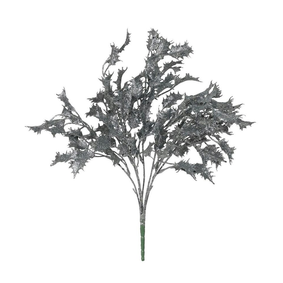 image 1 of Artificial Pewter Glitter Holly Bush - H52cm