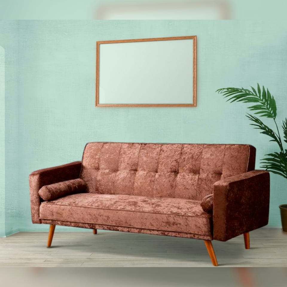 image 1 of STYLISH CRUSH VELVET FABRIC CLIC CLAC SOFA BED IN BROWN