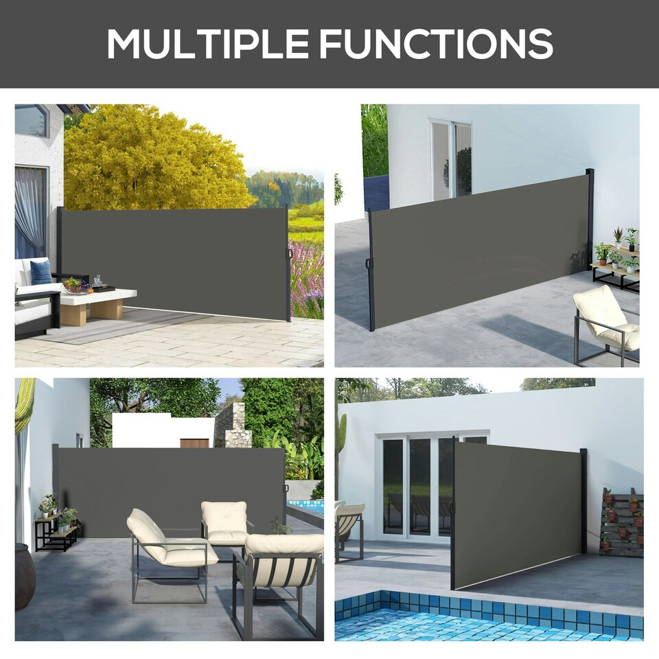 image 1 of Outsunny Side Awning Retractable, Privacy Screen, 400x160cm, Dark Grey Grey