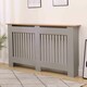 image 4 of Oypla Large Grey Wooden Slatted Grill Radiator Cover MDF Cabinet