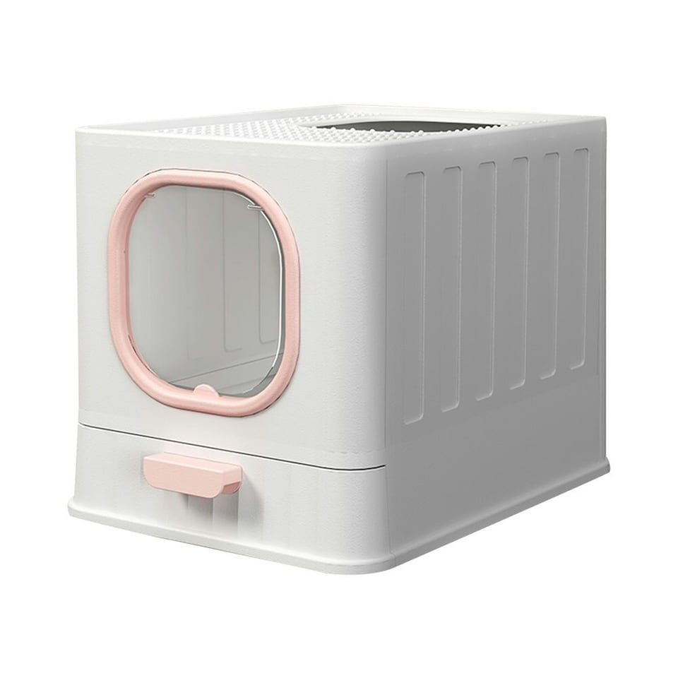 image 1 of Living and Home Enclosed Cat Litter Box with Scoop, Pink | Pink