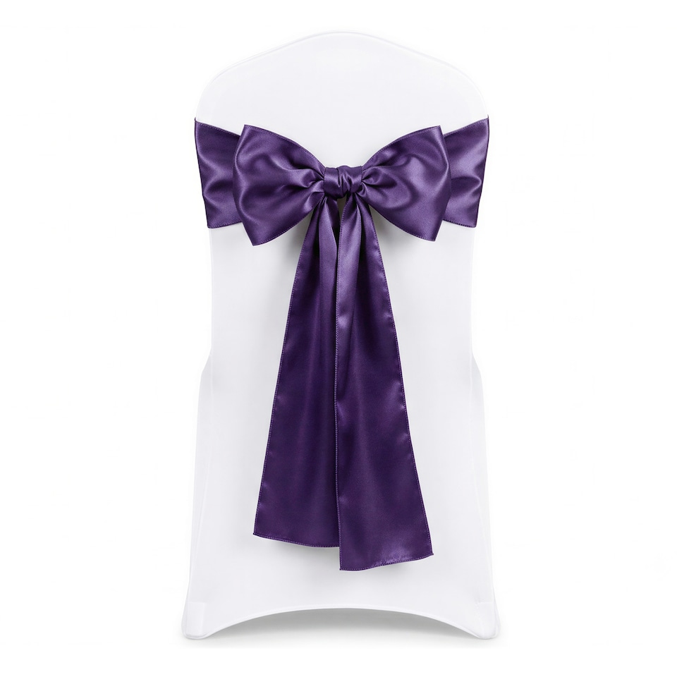 image 1 of 7"x108" Satin Chair Sash, Chair Sashes Hammed Edges Bow Tie - 1pc