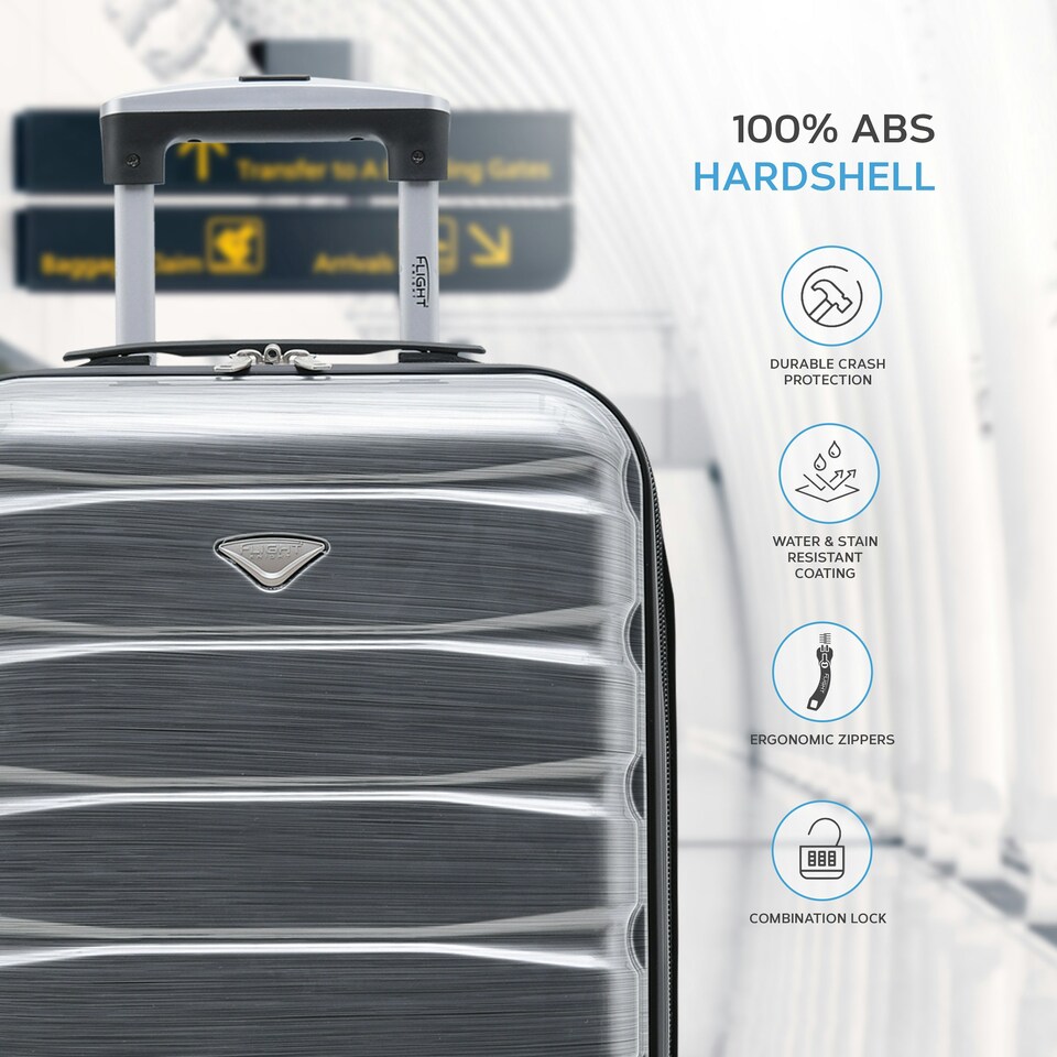image 1 of 55x35x20cm Carry On Cabin Hard Shell Suitcase - 100+ Airlines Approved Including EasyJet (Paid), British Airways, Ryanair (Priority), TUI Silver | Silver Gloss | Cabin Bag
