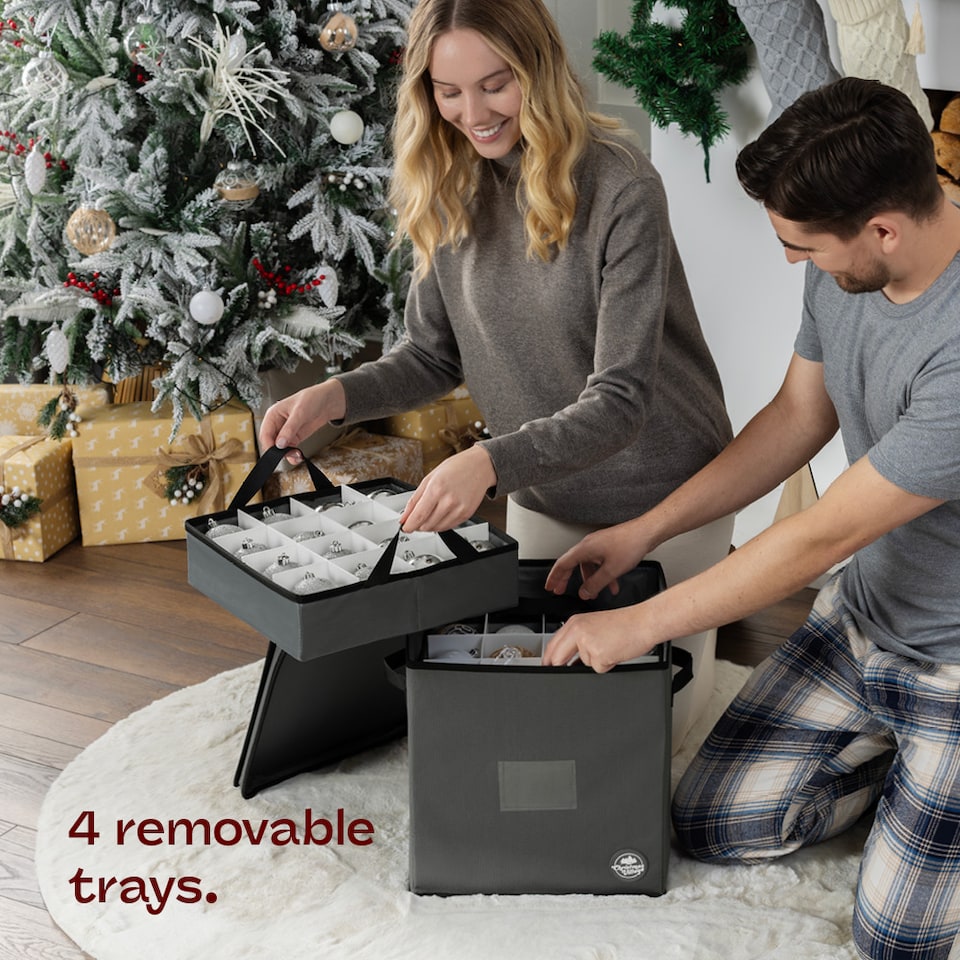 image 1 of Collapsible 64 Christmas Bauble Storage Bag  Grey