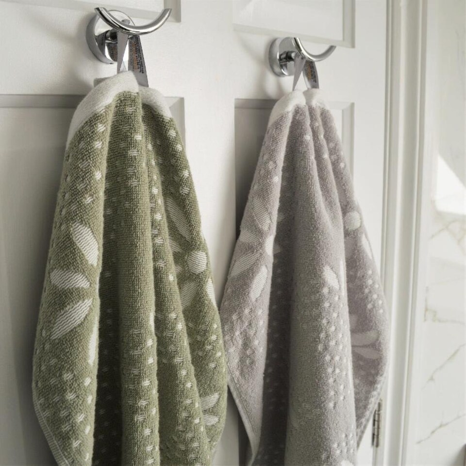 image 1 of Luxury Marrakesh Floral Geo Patterned Towels - 100% Cotton Green | Sage Green | Hand towel