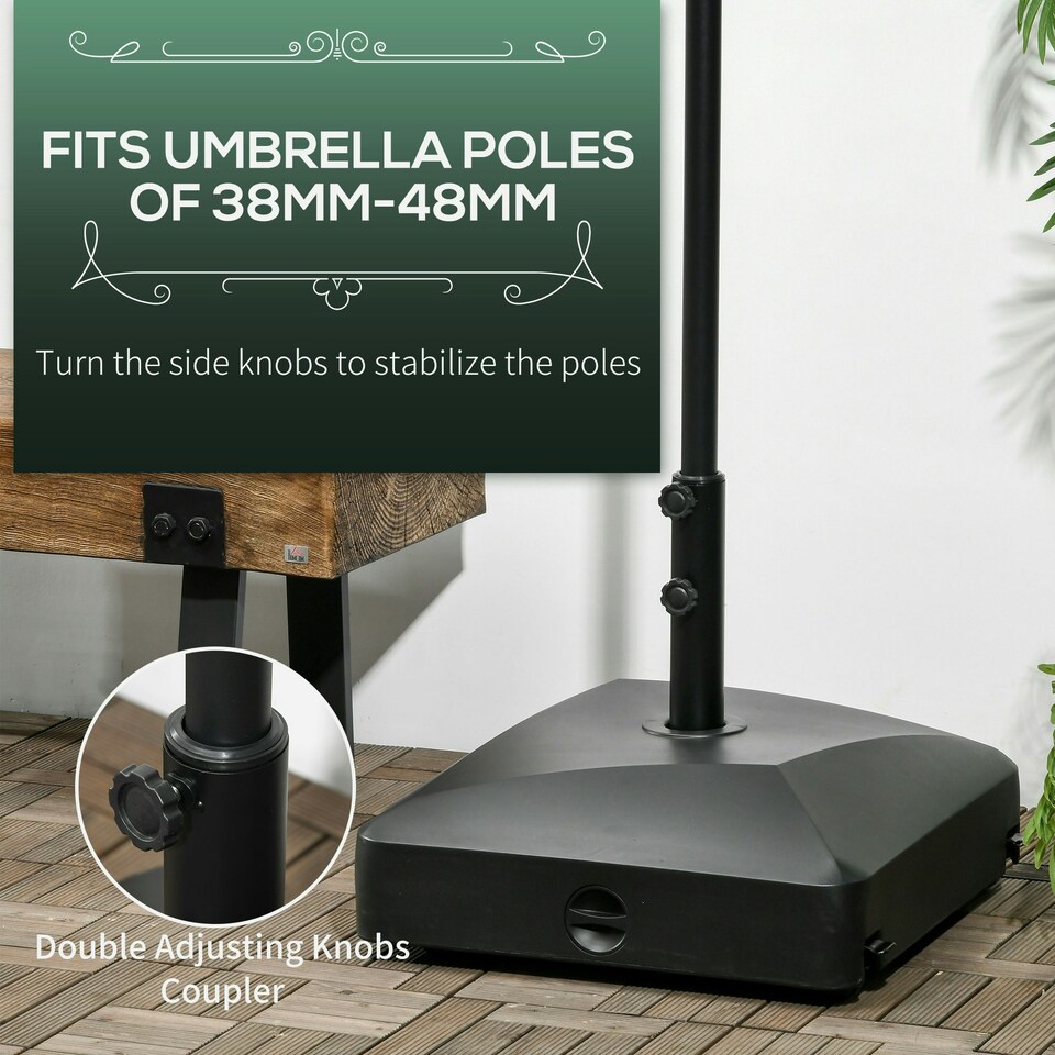 image 1 of Outsunny Garden Parasol Base 43kg Water or 60kg Sand Filled with Wheels
