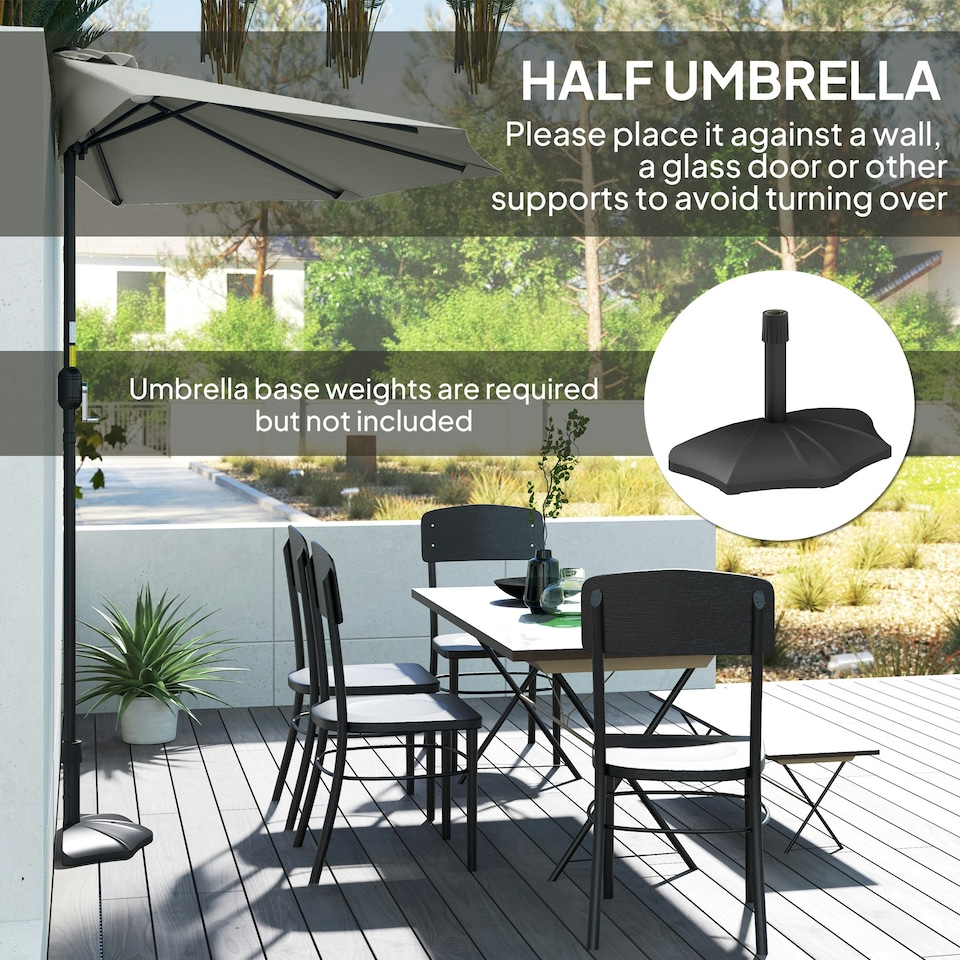 image 1 of Outsunny 2.7m Metal Frame Garden Furniture Parasol Half Round Umbrella Grey Grey | Light Grey