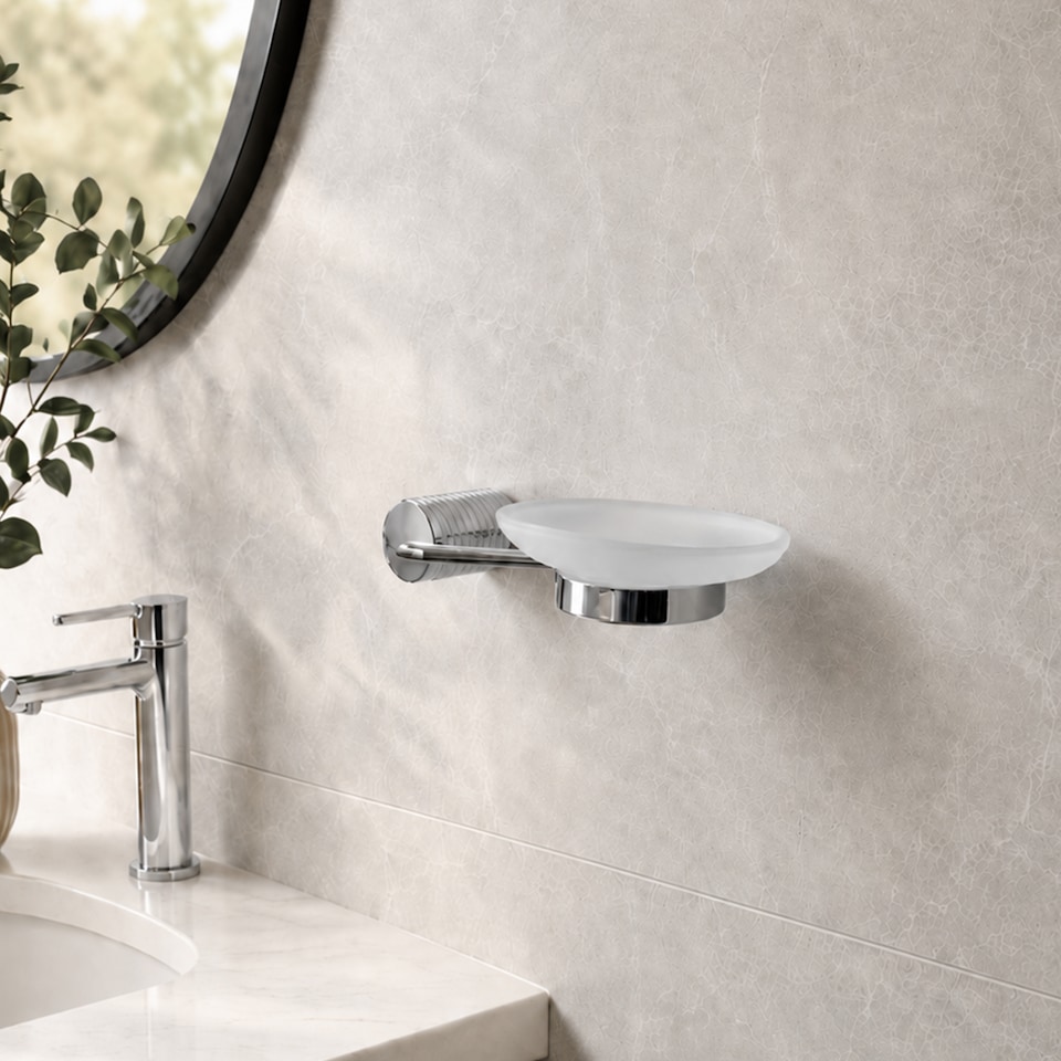 image 1 of Showerdrape Vitality Chrome Stainless Steel Wall Mounted Frosted Glass Soap Dish | Silver | 1