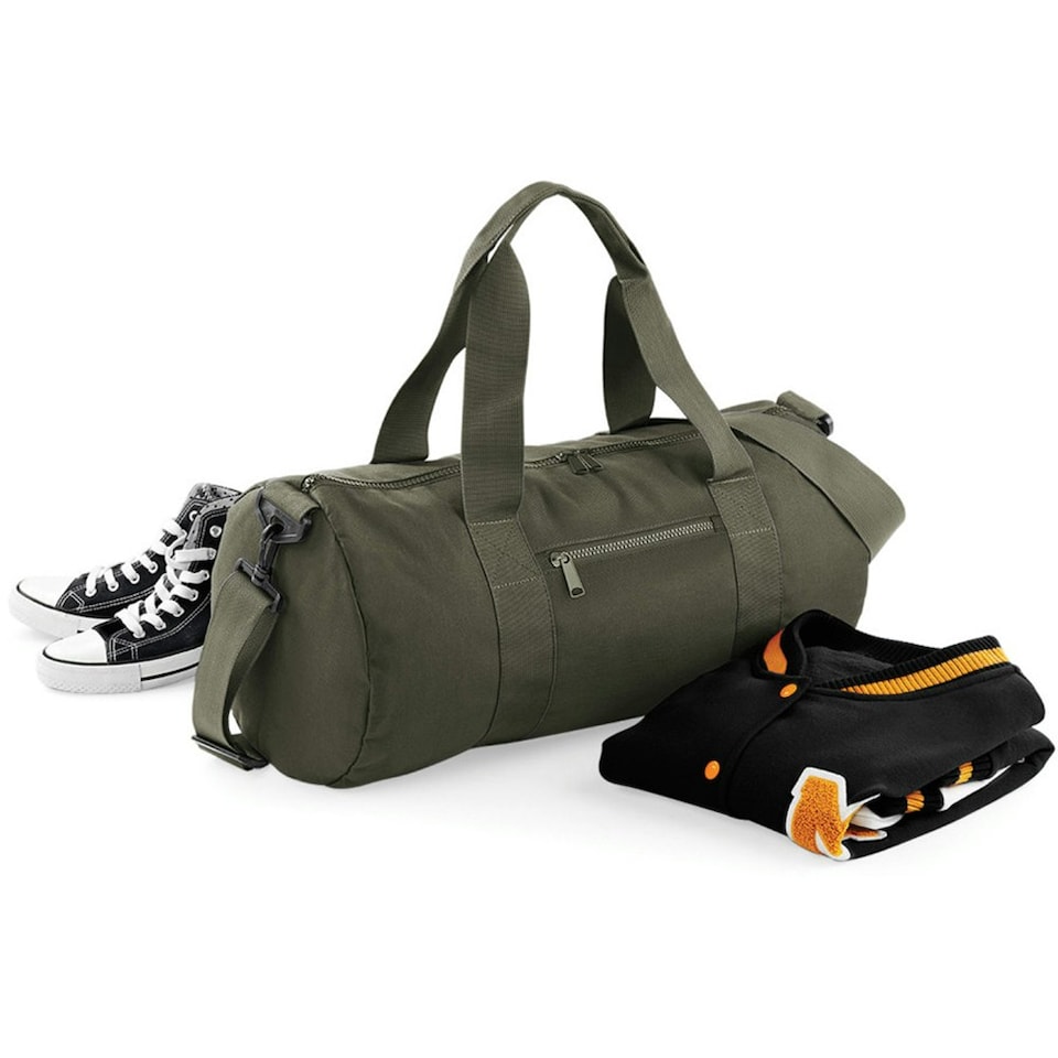 image 1 of Bagbase Plain Varsity Barrel / Duffle Bag (20 Litres) - Military Green/Military Green - One Size