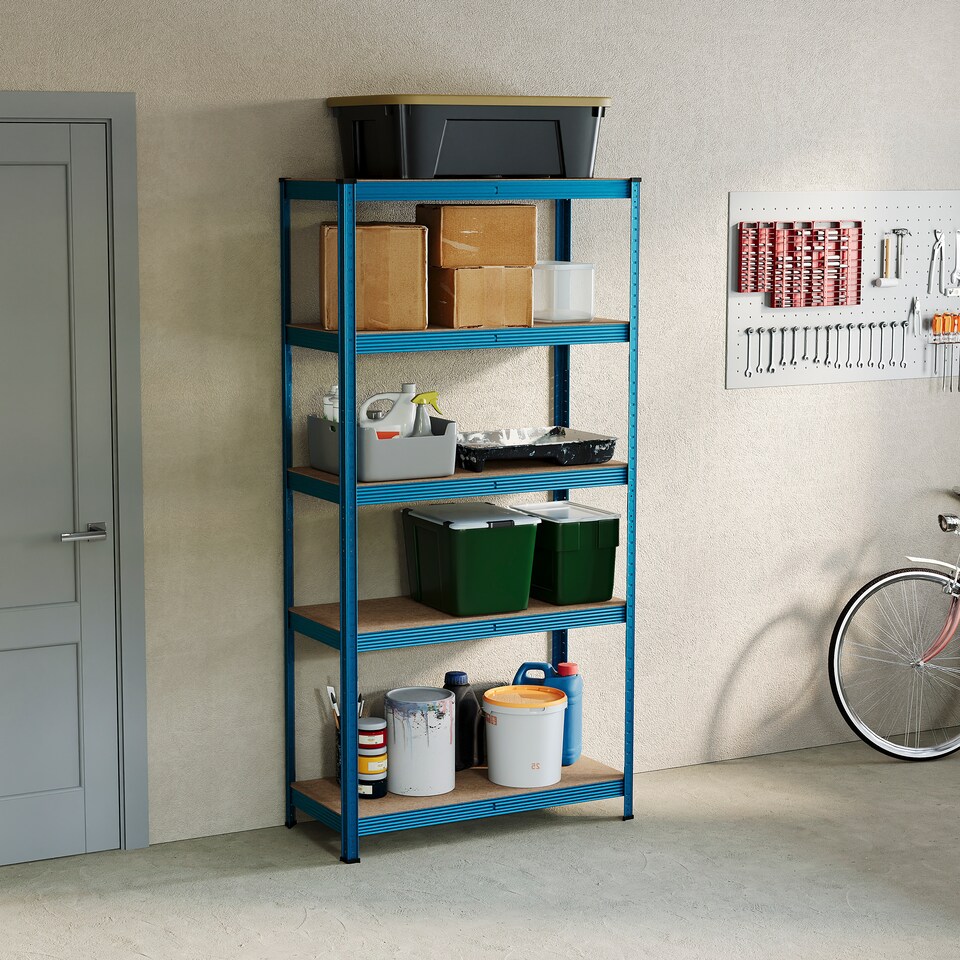 image 1 of Home Vida 5 Tier Large Heavy Duty Garage Shelves Adjustable Steel Shelving Storage Units - Blue - Holds 875kg - 1 Bay