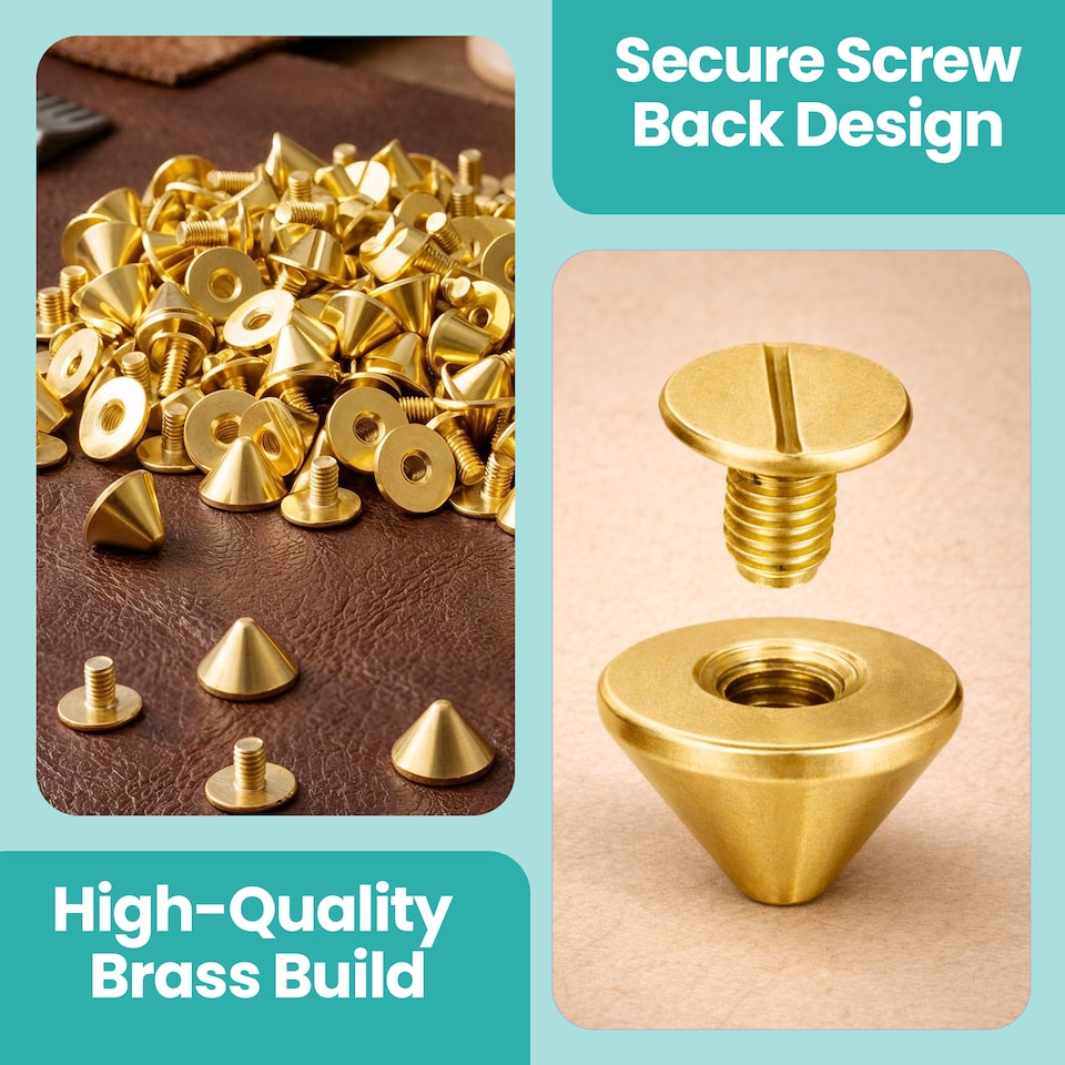 image 1 of 9.5 x 6mm Cone Spike Studs Screw Back for Leather Craft - 50pcs