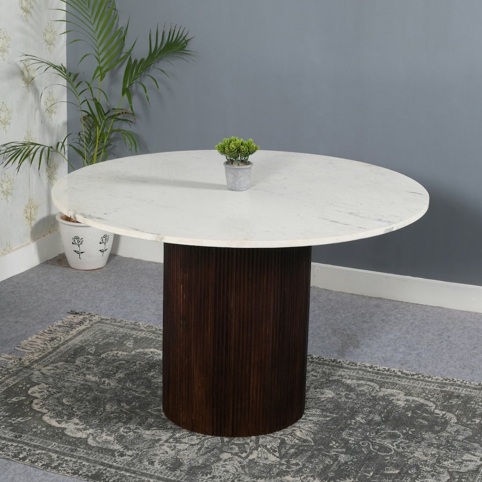 image 1 of Ruby Mango Wood Dining Table Round With Marble Top