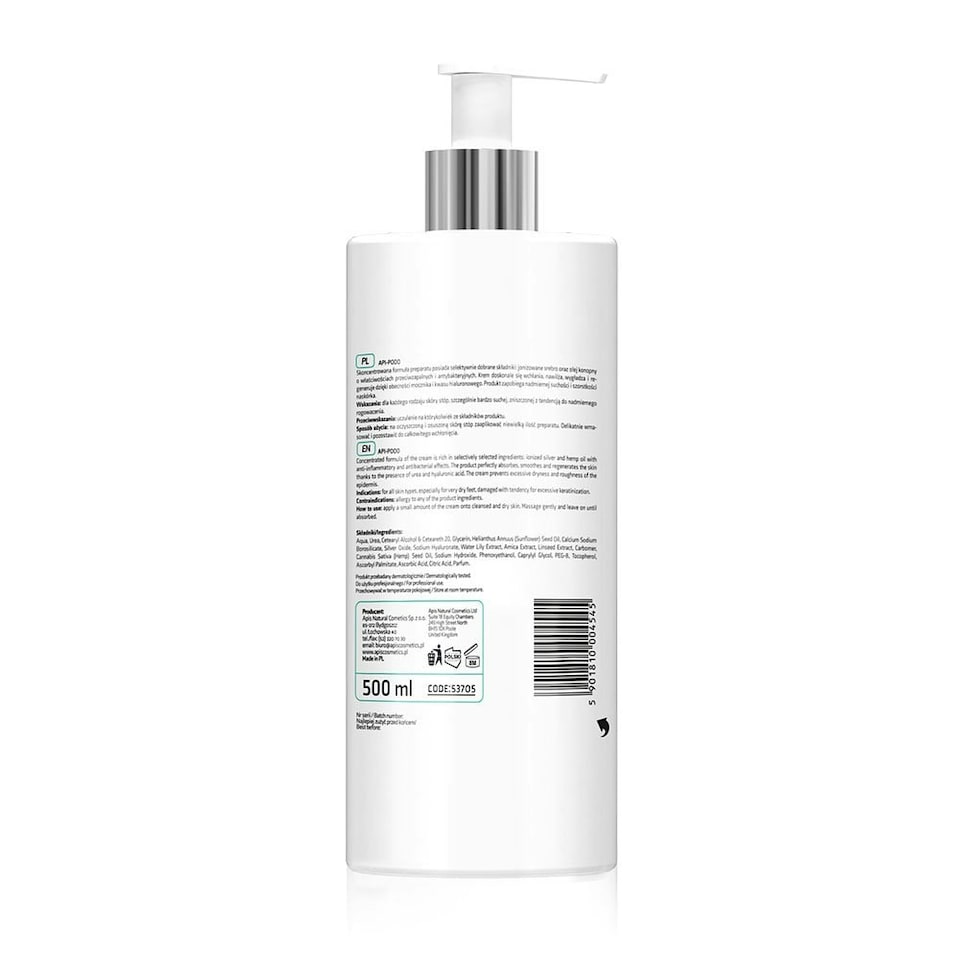 image 1 of Apis Professional Api Podo Regenerating and Hydrating Feet Cream with 20% Urea and Ionized Silver 500ml