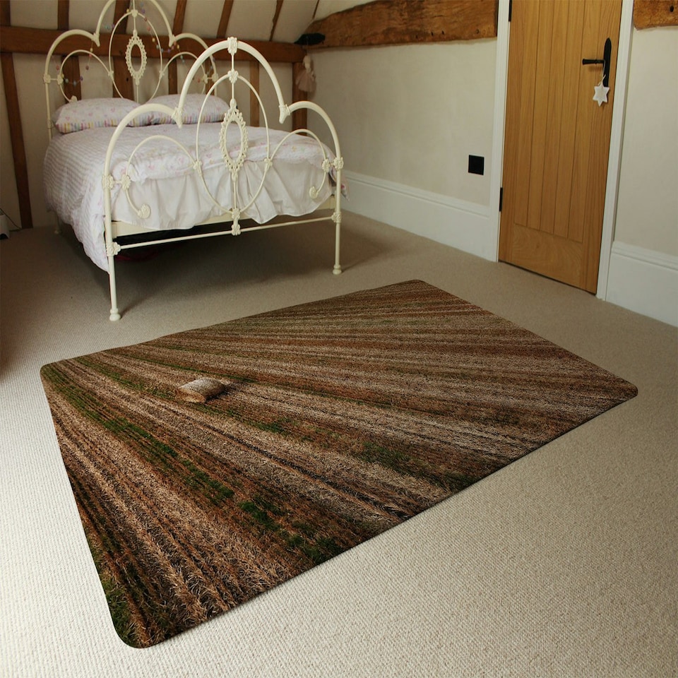 image 1 of Aerial view of hay bale fields (Rug) Cream | L