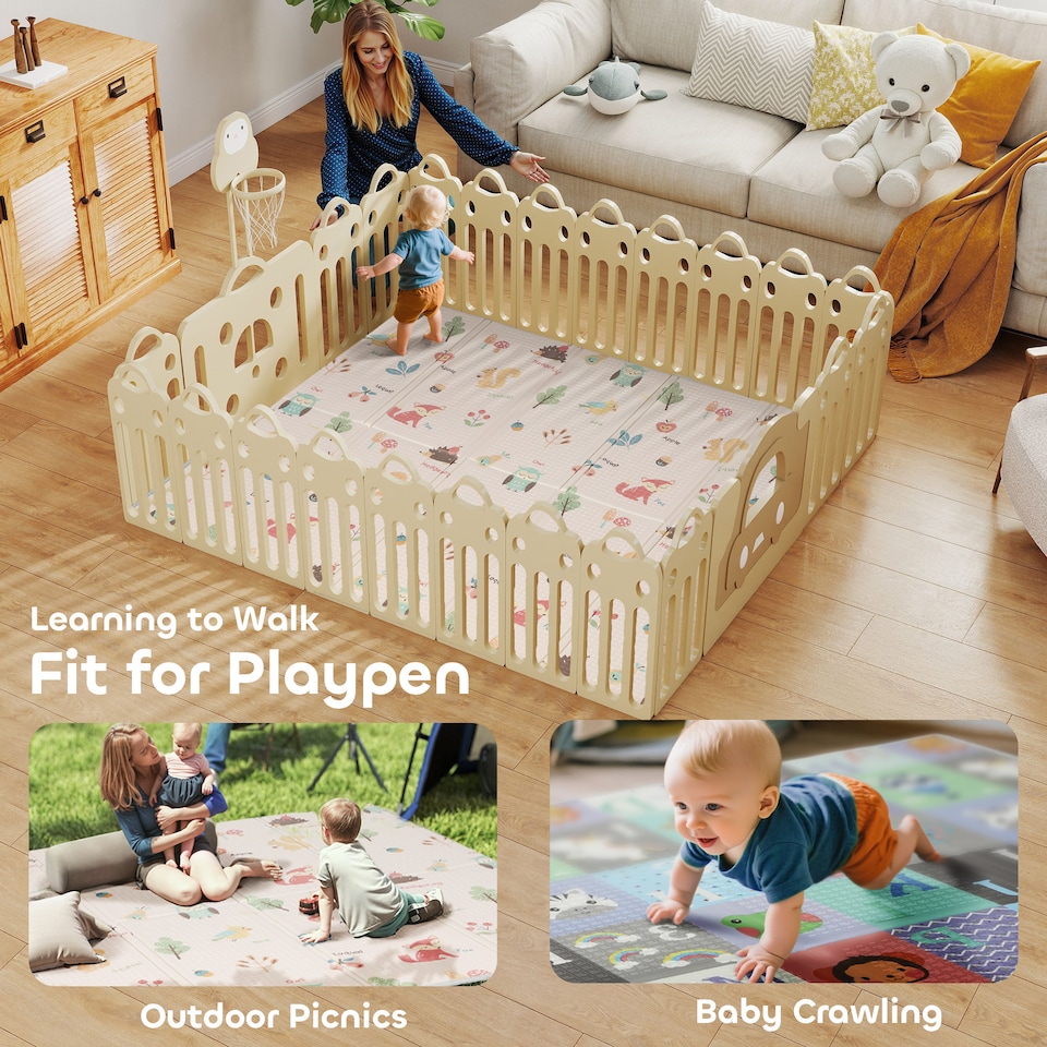 image 1 of AIYAPLAY Baby Play Mat Double-Sided, Foldable Waterproof Activity Playmat, Reversible Foam Soft Crawling Mat for Bedroom, Nursery and Playroom, 176.5L x 148W cm, Alphabet and Animal Theme
