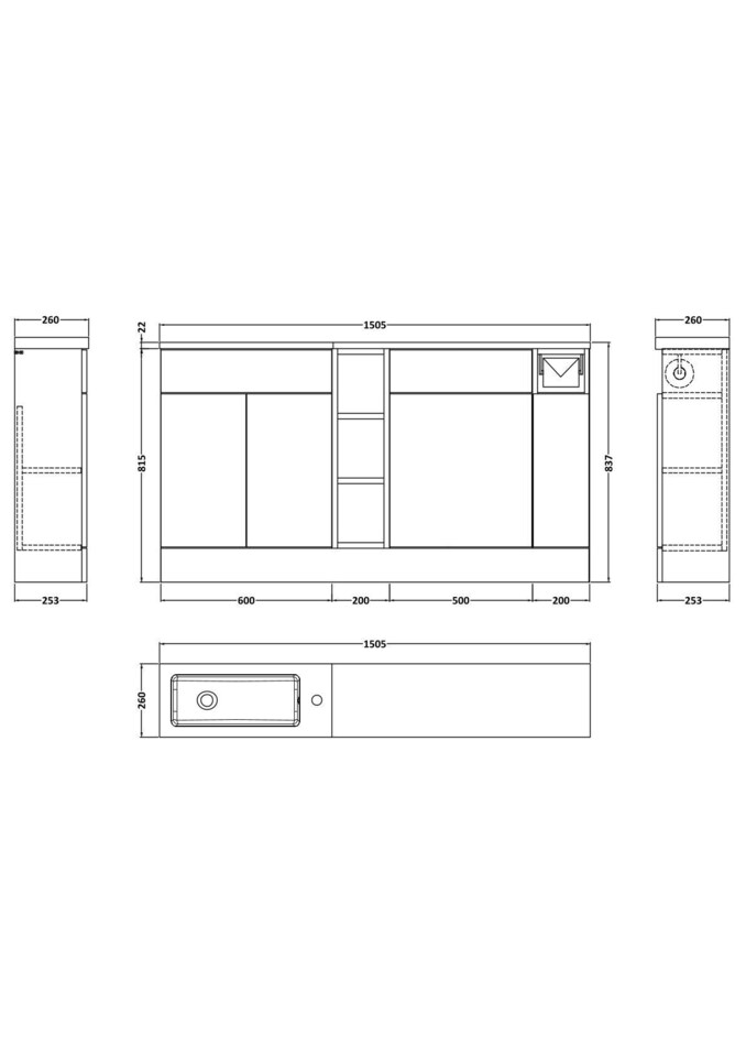 image 1 of Balterley Wichnor Contemporary Floor Standing Compact 3 Door Vanity Basin WC Combination Unit with Basin and Worktop, 1500mm, Fern Green