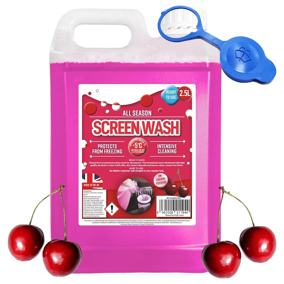 image 1 of 2 x 2.5L Cherry Scent All Season Screenwash Effective Protects From Freezing